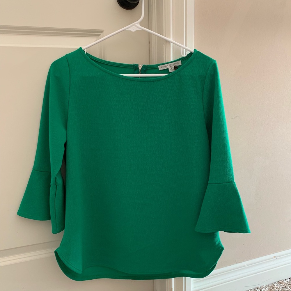 Green Envelope Bell Sleeve Blouse